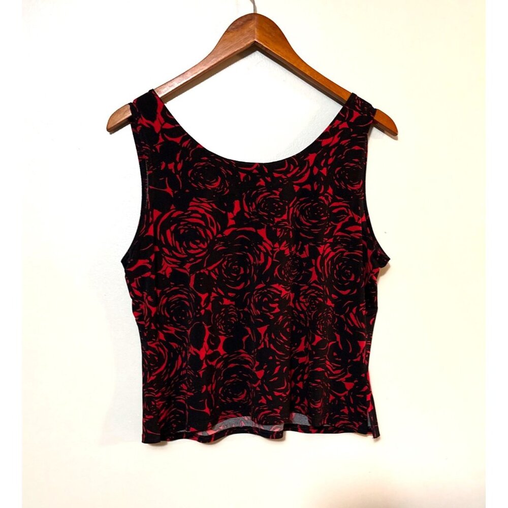 Kim Rogers Petite Red & Black Floral Tank Top 10P Stretch Polyester - Picture 4 of 6